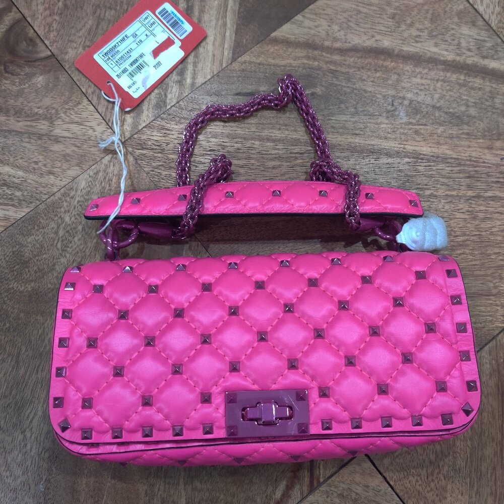 VALENTINO GARAVANI PINK PP Leather Quilted Rockstuds Bag new $3588.00 - Picture 2 of 7